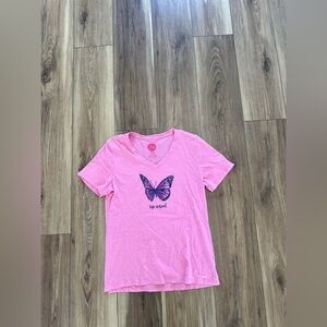 Life is Good womens Pink Butterfly Graphic Tee size small classic fit